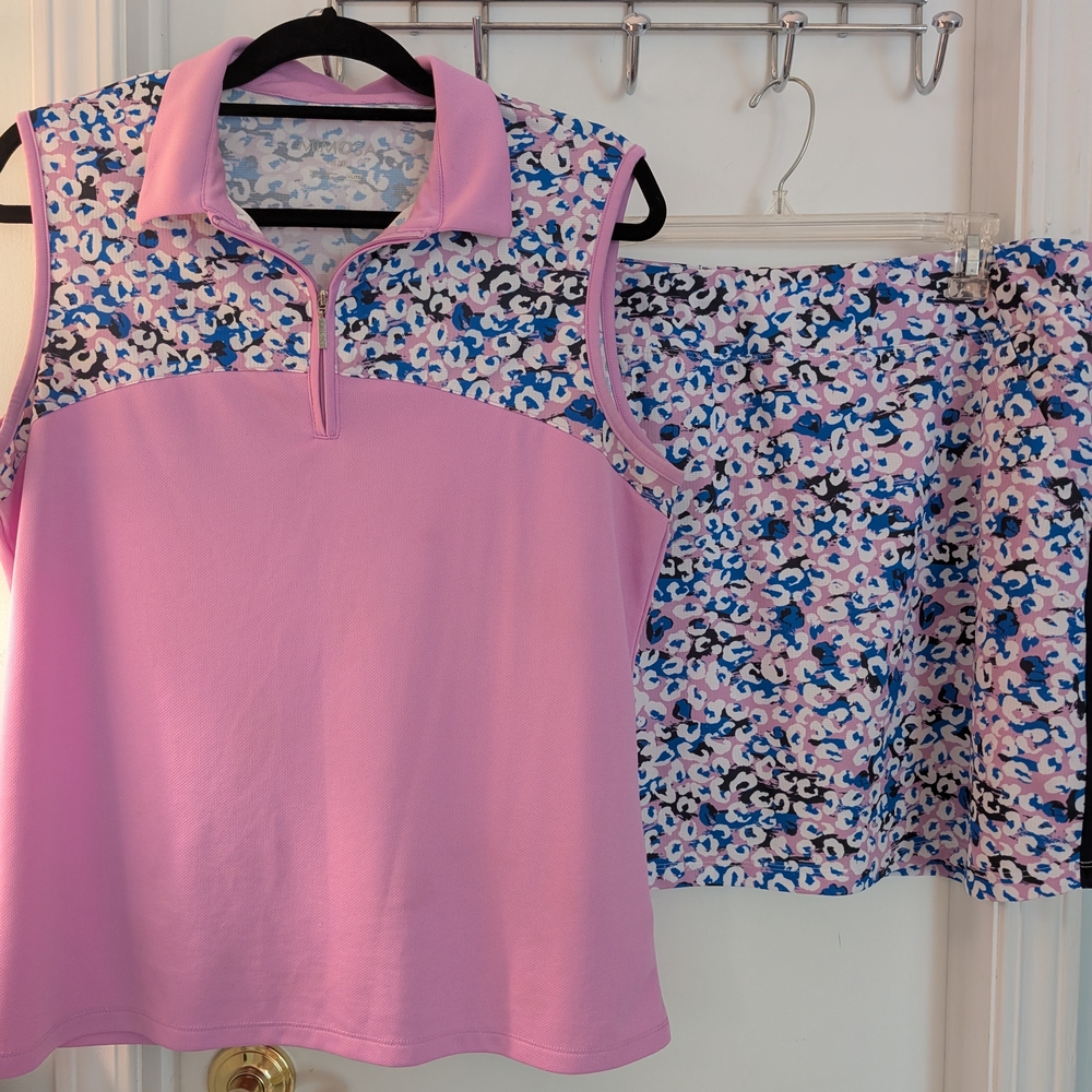 Stylish Pink and Patterned Women's Top and Skirt Set